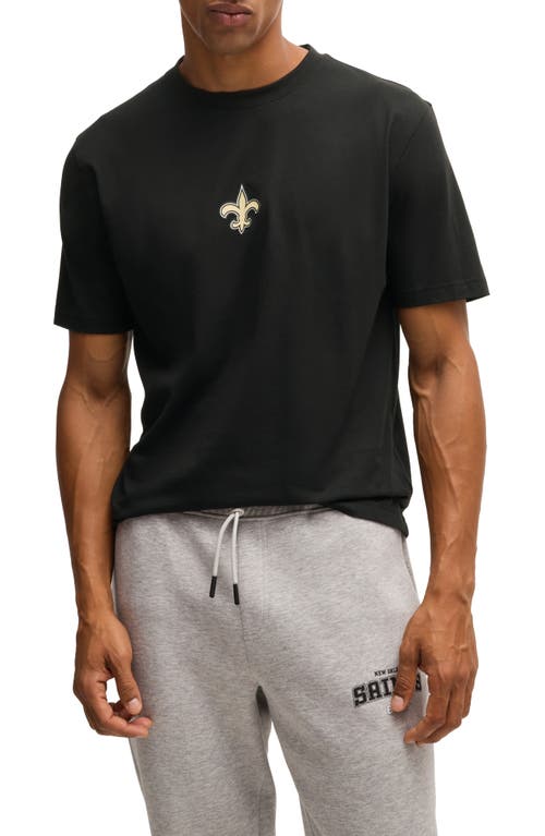 Shop Hugo Boss Boss X Nfl Stretch Cotton Graphic T-shirt In New Orleans Saints - Black