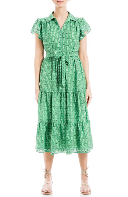 Shop Max Studio Floral Tie Front Shirtdress In Green Deco Wave