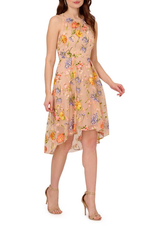 Floral Embroidered High-Low Midi Dress