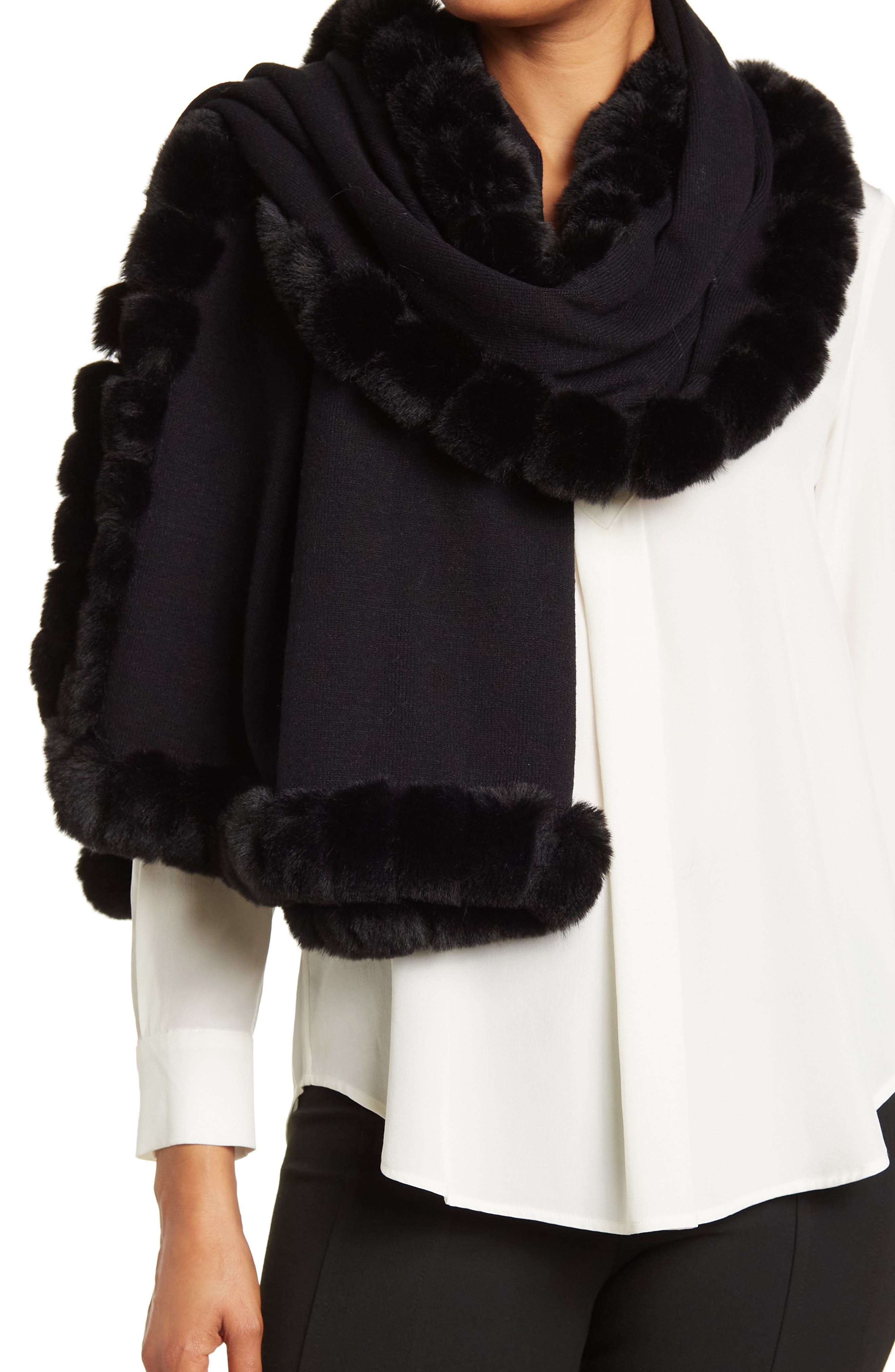 wool wrap with fur trim