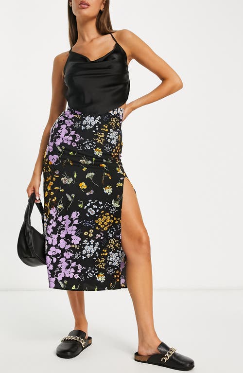 ASOS DESIGN Floral Midi Slip Skirt in Black