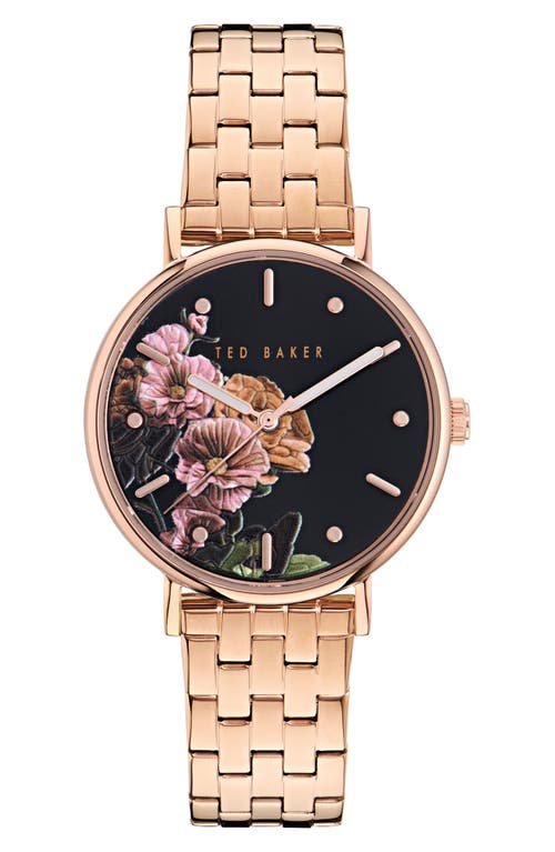 Floral Bracelet Watch in Rose Gold-Tone