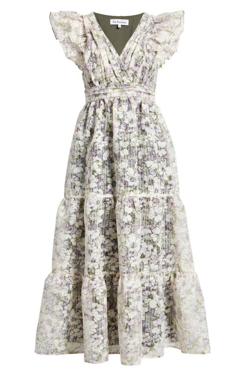 Shop En Saison Jules Floral Midi Dress In Olive Lavender