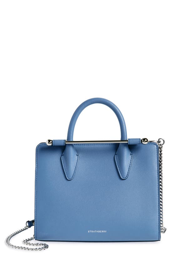Strathberry Mini Leather Tote In Sea Blue/ Silver