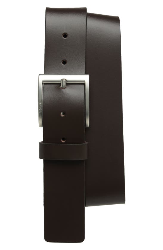 Hugo Boss Umbe Casual Leather Belt In Dark Brown