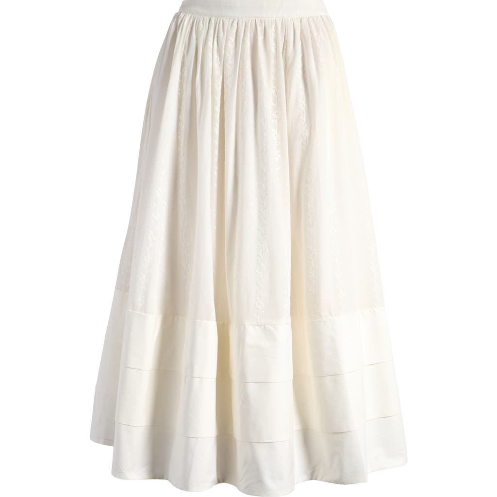 House Of Cb Augustine Embroidered Cotton Midi Skirt In Cloud Dancer