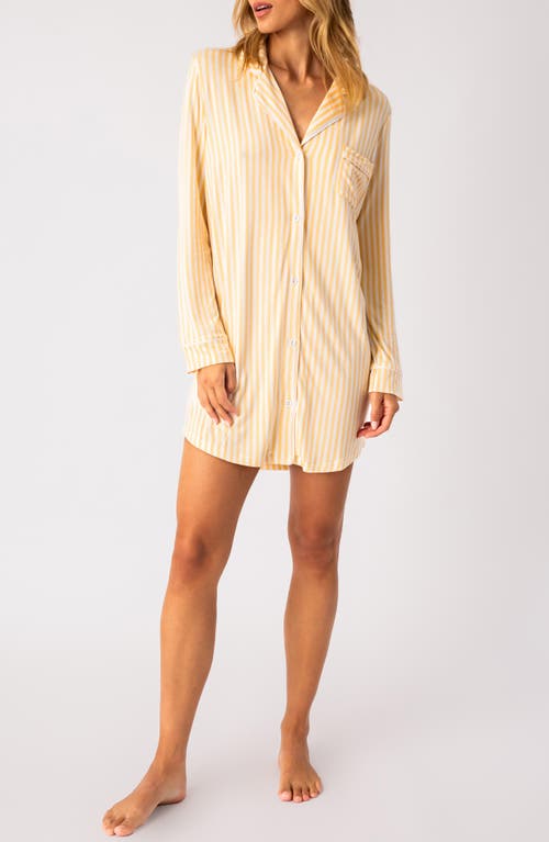 PJ Salvage Lazy Days Stripe Long Sleeve Nightgown in Sunshine at Nordstrom, Size Small