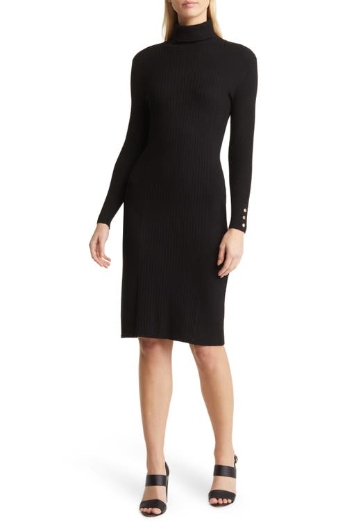 Anne Klein Long Sleeve Turtleneck Sweater Dress in Black