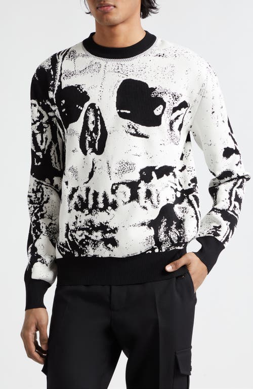 Alexander Mcqueen Fold Skull Jacquard Crewneck Sweater In Ivory/black
