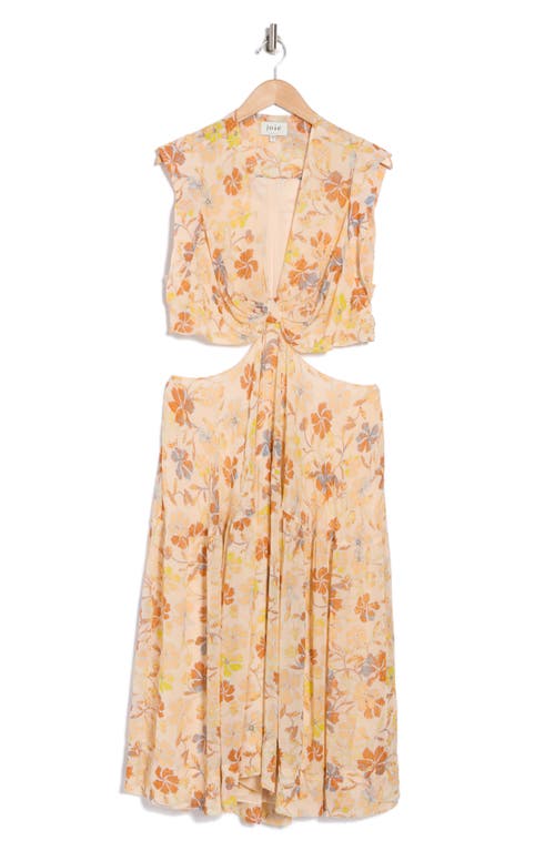 Joie Maeve Floral Back Cutout Silk Midi Dress In Apricot Buff Multi