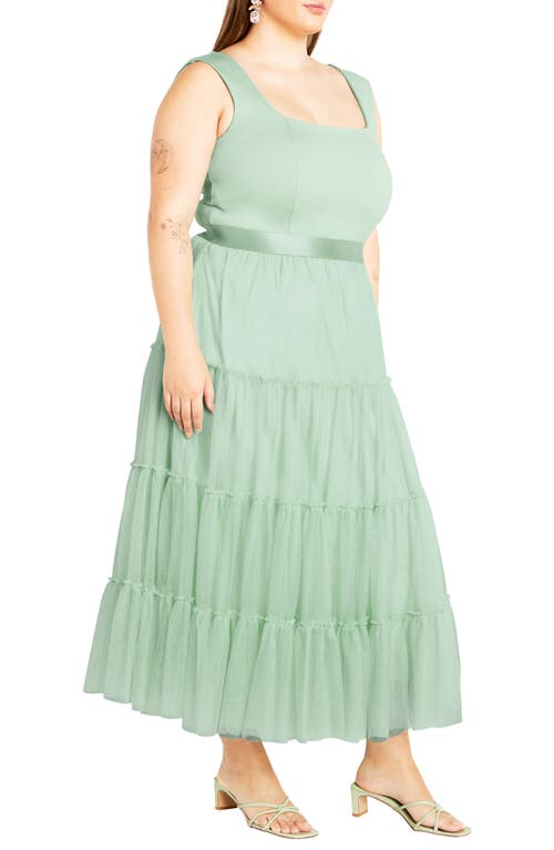 Shop City Chic Sherie Sleeveless Tiered Tulle Dress In Minty