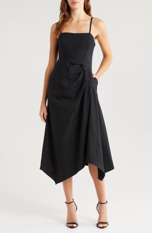 Du Paradis Valencia Strappy Linen & Cotton Midi Dress in Black 