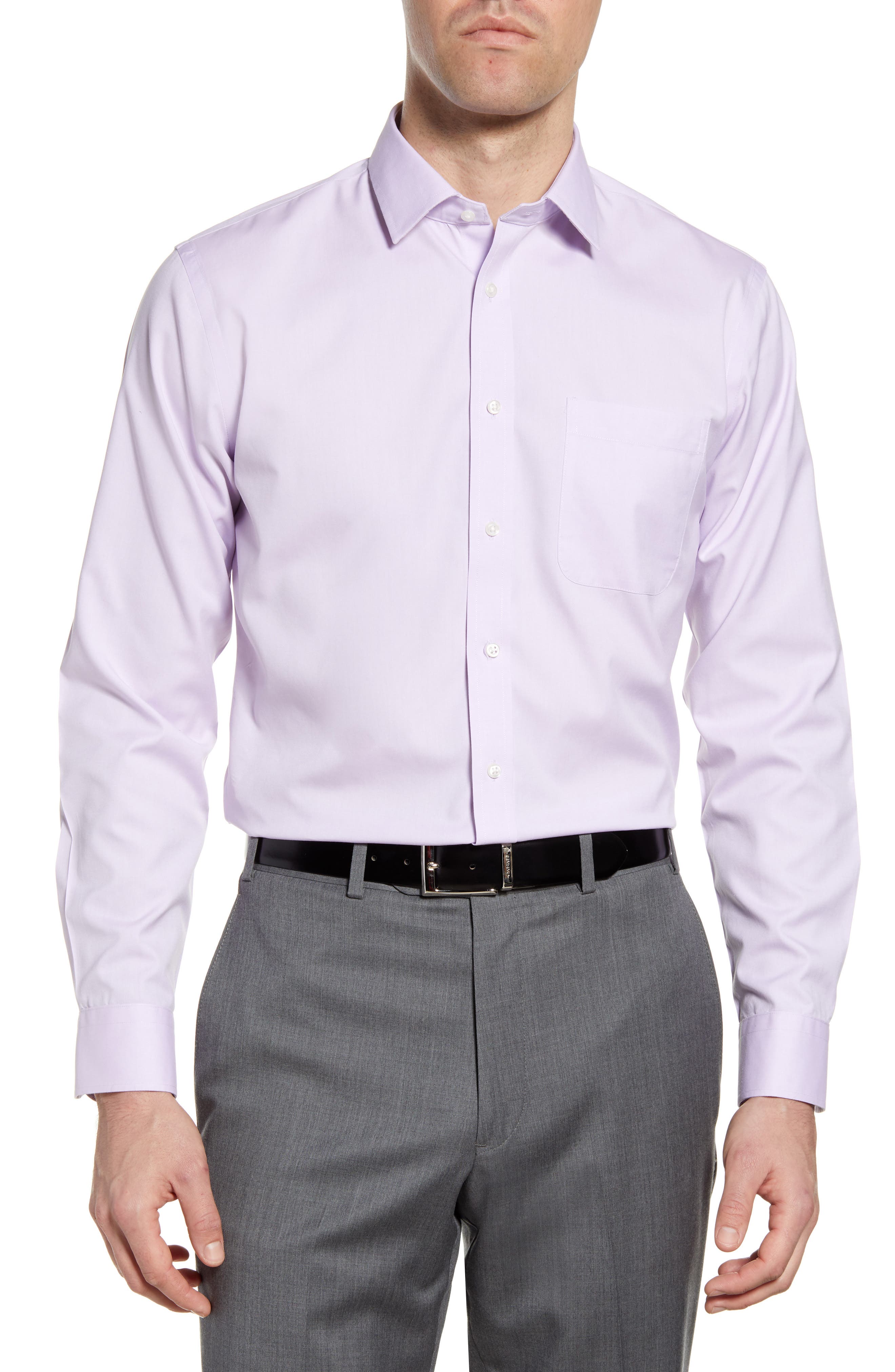Nordstrom Men's Shop Smartcare(TM) Trim Fit Solid Dress Shirt in Lavender Spray