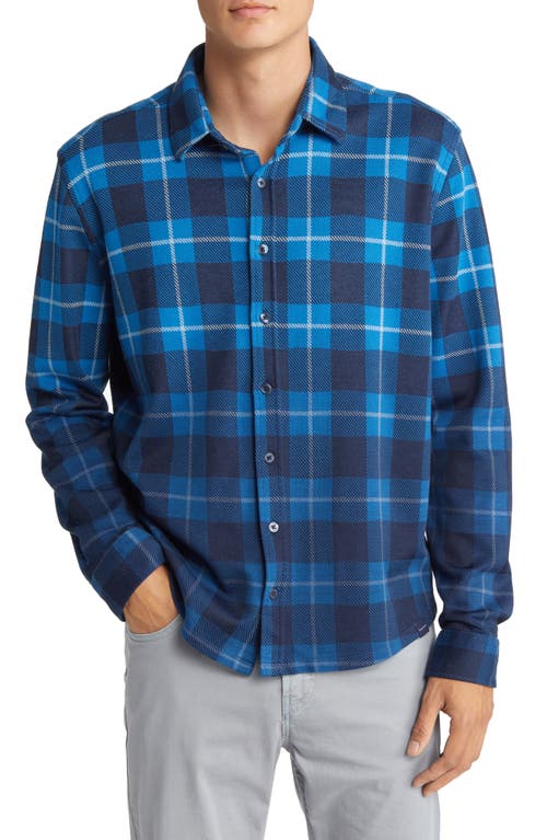 Stone Rose Plaid Jacquard Dip Dye Knit Button-Up Shirt Navy at Nordstrom,