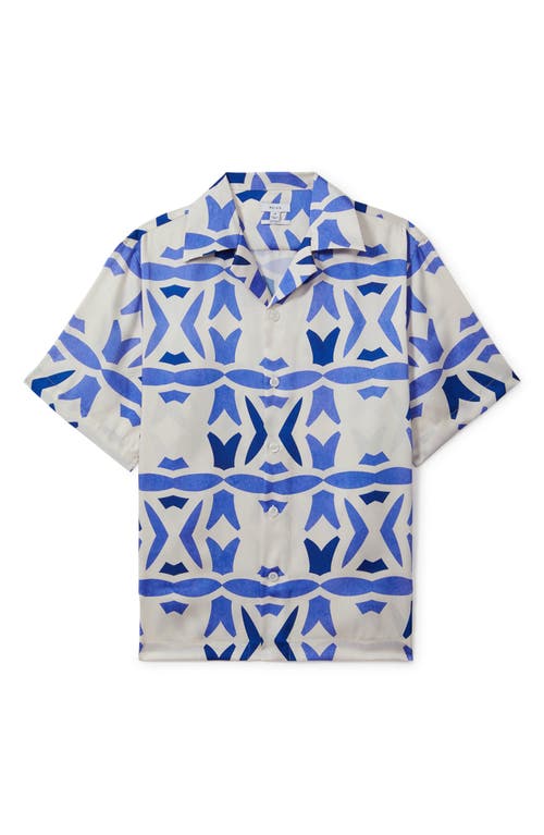 Shop Reiss Purkiss Geo Print Camp Shirt In White/bright Blue