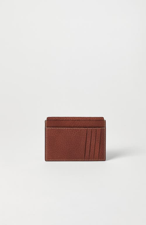 Shop Brunello Cucinelli Grained Calfskin Slim Card Holder In Copper