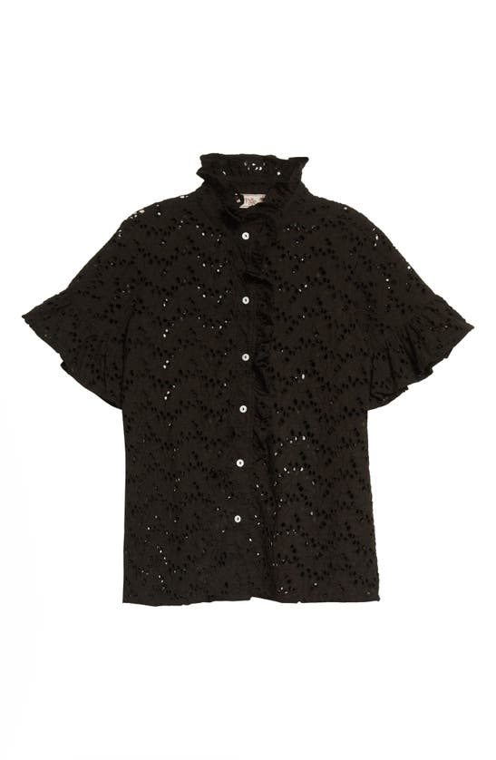 Mille Vanessa Ruffle Detail Cotton Blouse In Black Floral Eyelet