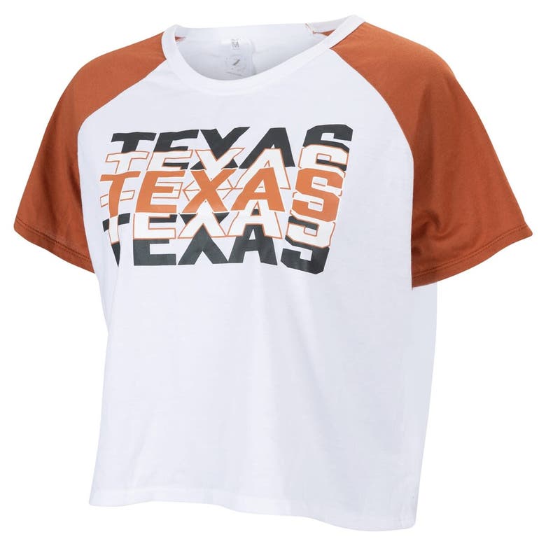 Shop Zoozatz White Texas Longhorns Colorblock Repeat Raglan Cropped T-shirt