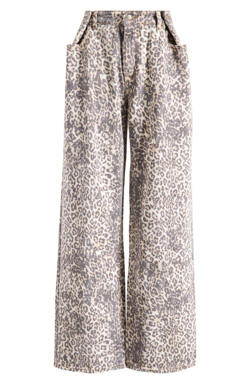 Shop Lioness She's All That Straight Leg Jeans In Leopard Fade