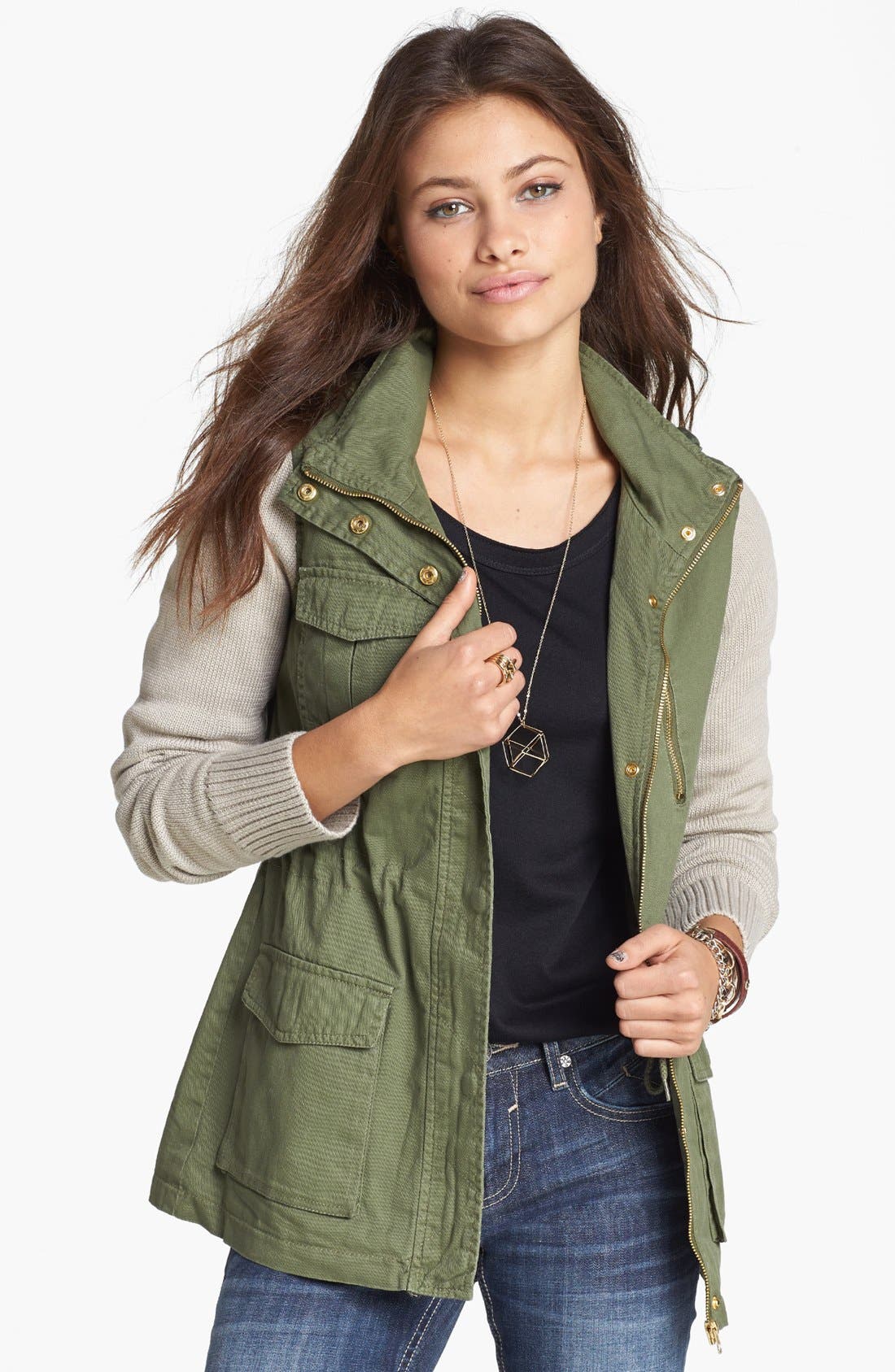 Thread & Supply Knit Sleeve Twill Jacket (Juniors) Nordstrom