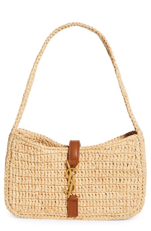 Shop Saint Laurent Mini Le 5 À 7 Raffia Hobo In Natural/brick