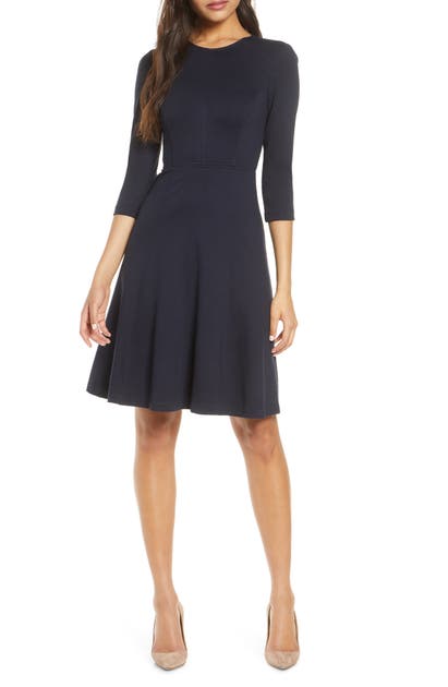 Eliza J Seamed Fit & Flare Dress In Navy