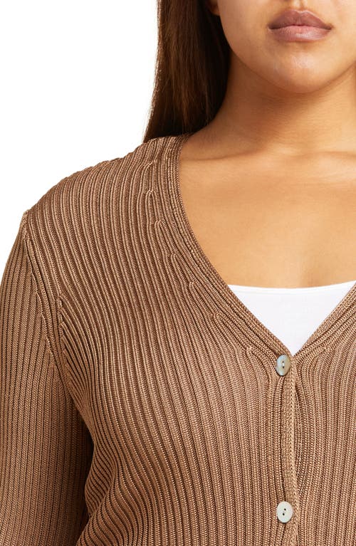 Vince Ribbed Cardigan In Chestnut