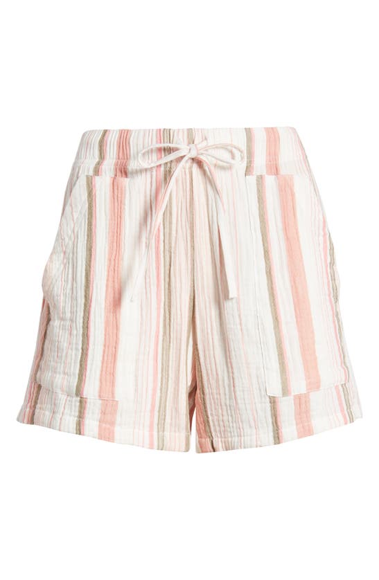 Shop Caslon Stripe Cotton Gauze Drawstring Shorts In Ivory- Coral Pink Stripe