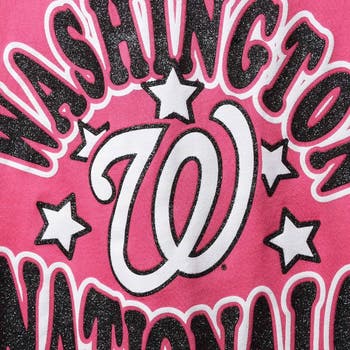 New Era Girl's Youth New Era Pink Washington Nationals Jersey Stars V-Neck  T-Shirt