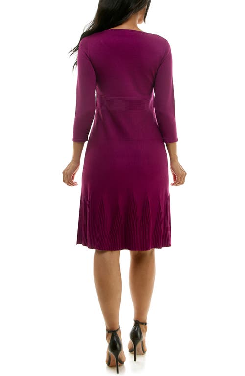 Nina Leonard Textured Fit & Flare Dress In Berry Gloss