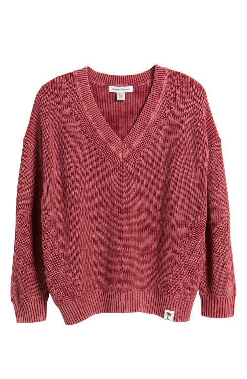 Shop Tommy Bahama Indigo Palms Cotton V-neck Sweater In Beet Red