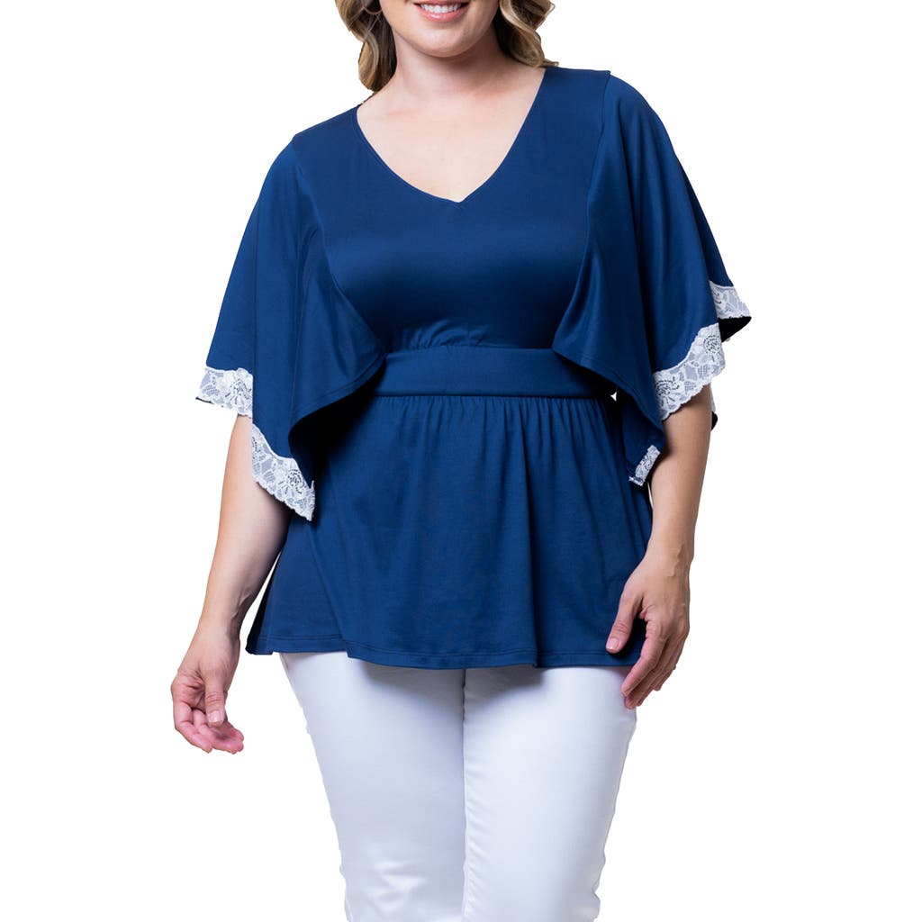 Shop Kiyonna Sarah Lace Trim Top In Marine Navy