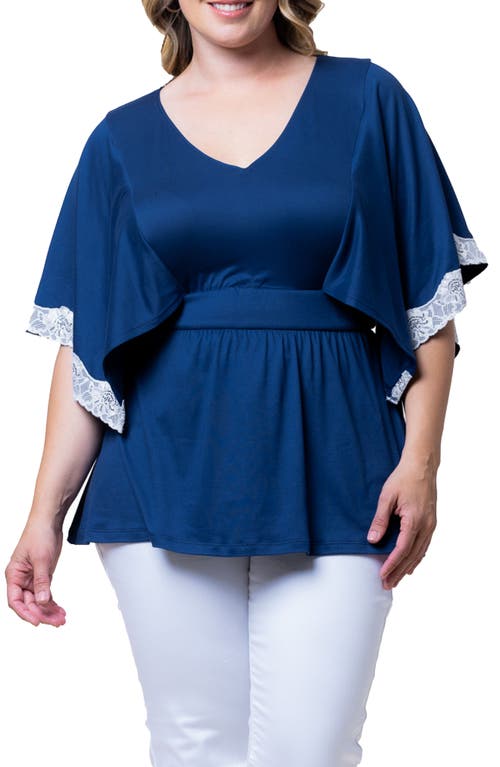 Shop Kiyonna Sarah Lace Trim Top In Marine Navy