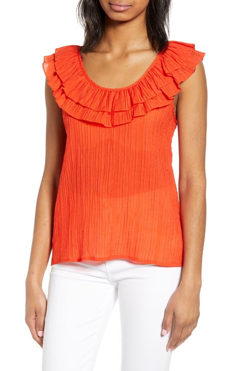 Ruffle Scoop Neck Top, Main, color, ORANGE