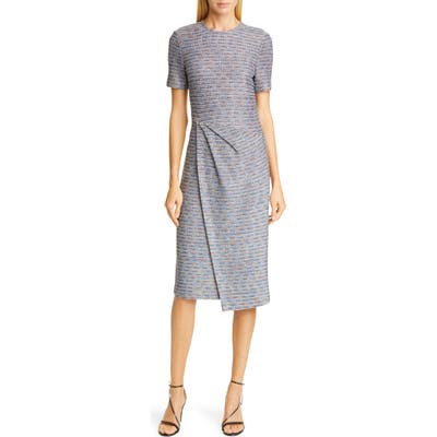 St John Collection Space Dyed Ribbon Tweed Sheath Dress, Blue