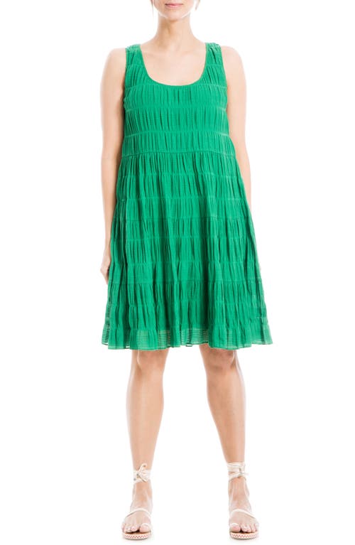 Shop Max Studio London Texture Tiered Stretch Cotton Dress In Green-green