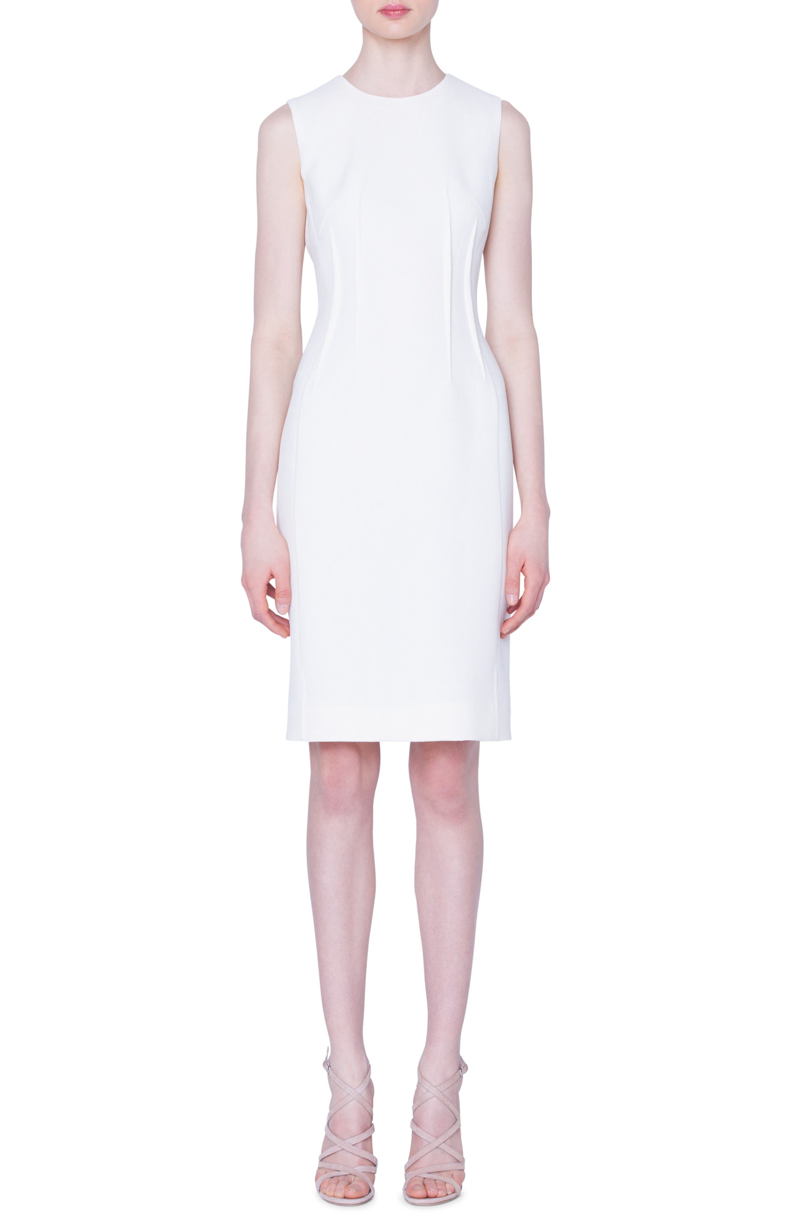 Akris Double Face Wool Crepe Sheath Dress, White