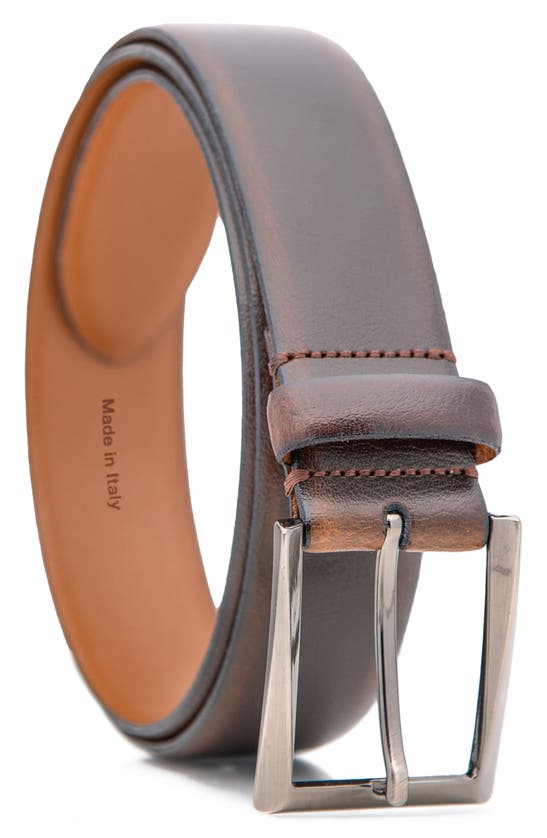 Made In Italy Soft Pebble Grain Leather Belt In Brown
