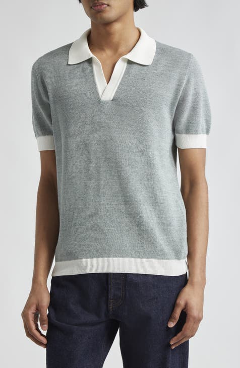Aragon Contrast Trim Cotton & Linen Polo Sweater