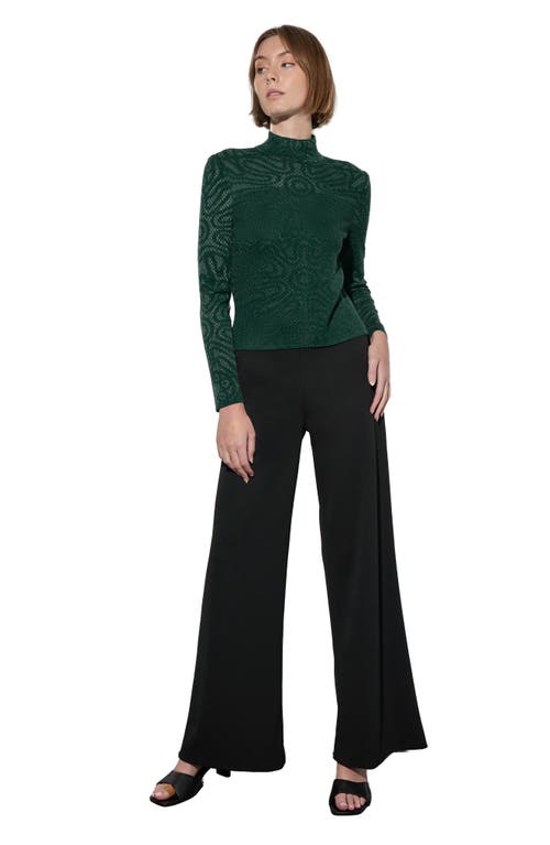Ming Wang Mock Neck Burnout Jacquard Knit Crop Top In Forest Verid