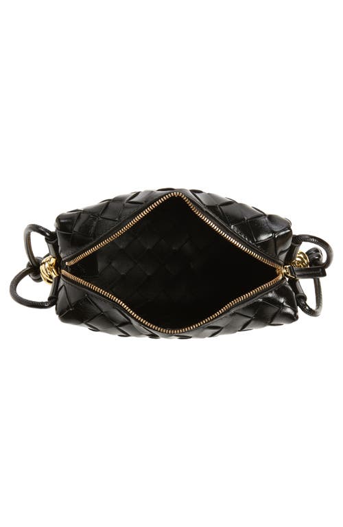 Bottega Veneta Mini Knot Detail Intrecciato Leather Crossbody Bag In Black Brass