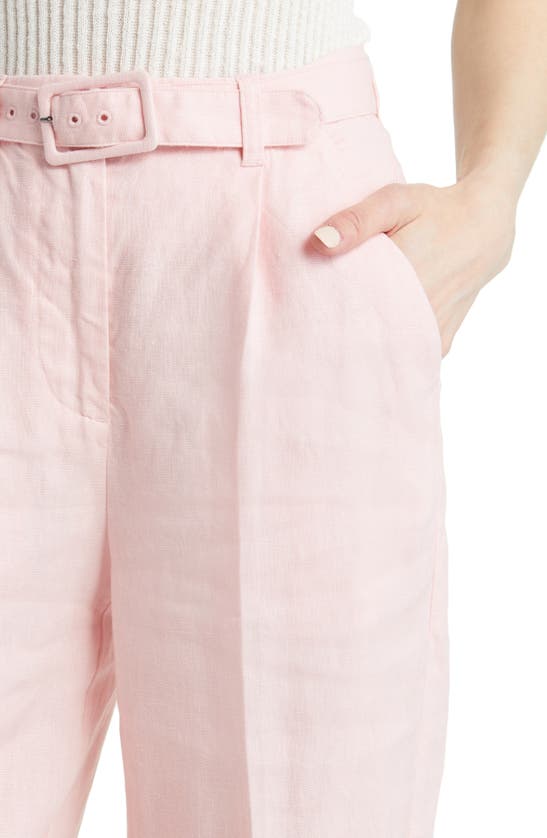 & Other Stories High Waist Pleat Front Linen Ankle Pants In Pink