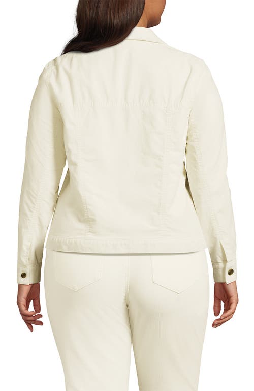 Shop Lands' End Plus Size Corduroy Cropped Button Front Jacket In Ivory