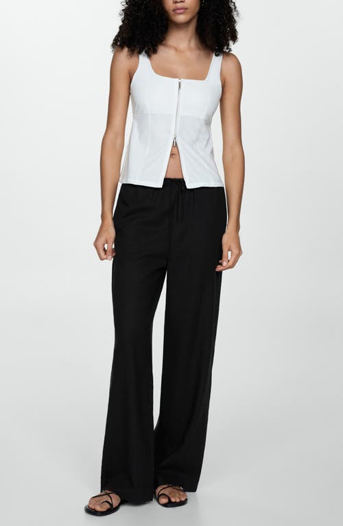 Shop Mango Linen Blend Straight Leg Drawstring Pants In Black