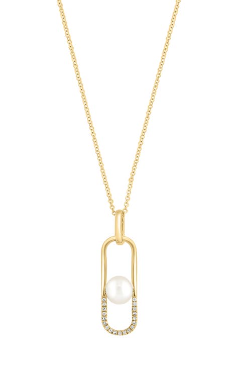 14K Yellow Gold Diamond & Freshwater Pearl Pendant Necklace - 0.09 ctw