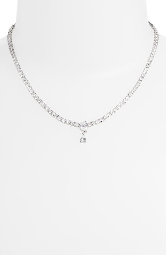 Shop Nordstrom Cubic Zirconia Drop Tennis Necklace In Clear- Silver