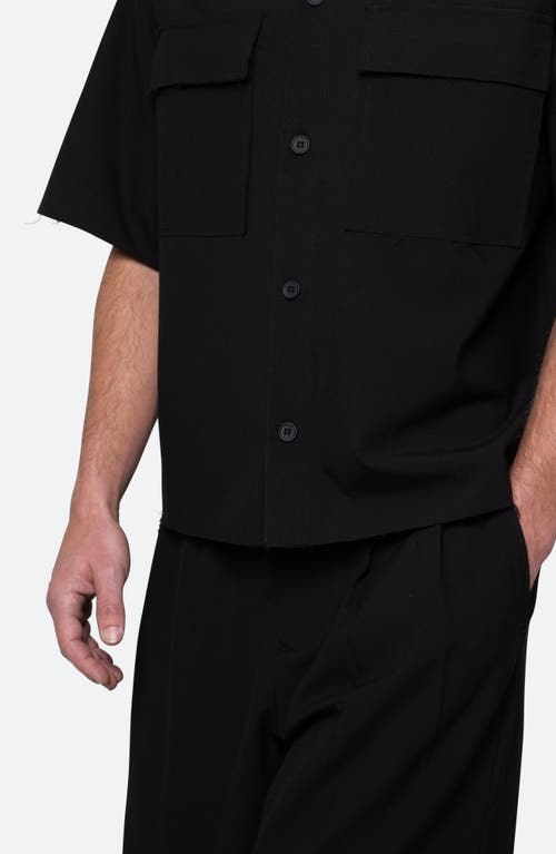 Shop Mnml Oversize Crop Short Sleeve Button-up Shirt In Black