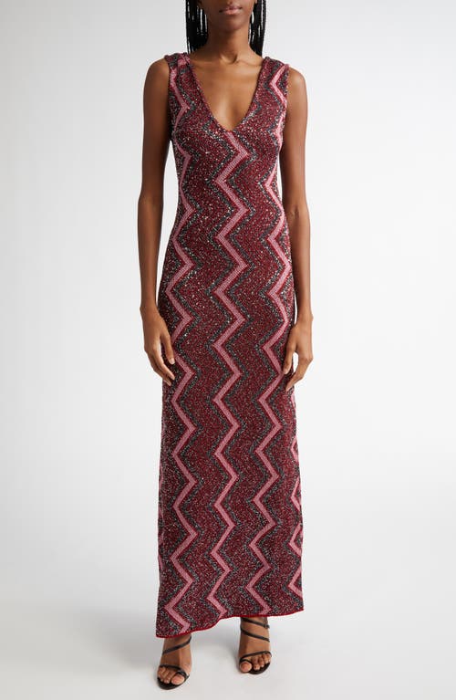 Shop Missoni Sequin Metallic Zigzag Stripe Dress In Red - Rose - Black