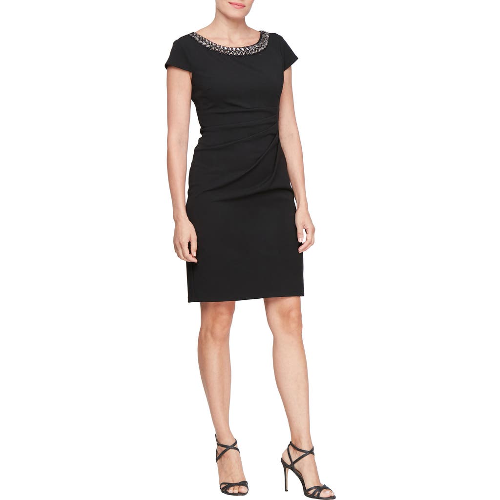 Sl Fashions Embellished Cap Sleeve Sheath Dress In Black
