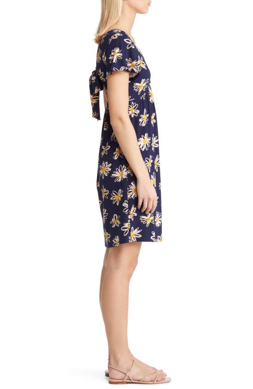 Shop Loveappella Floral Tie Back Surplice V-neck Knit Minidress In Navy/ivory